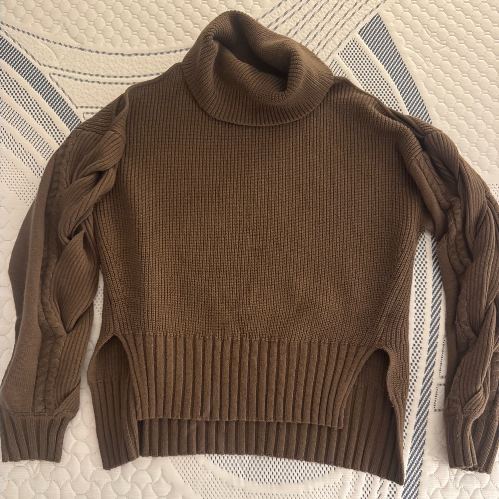 ASTR the label Brown Turtleneck Sweater with Braided Sleeves